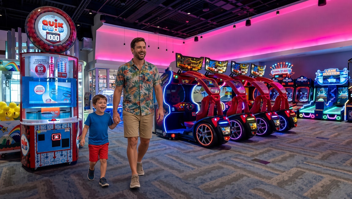 Father son in arcade